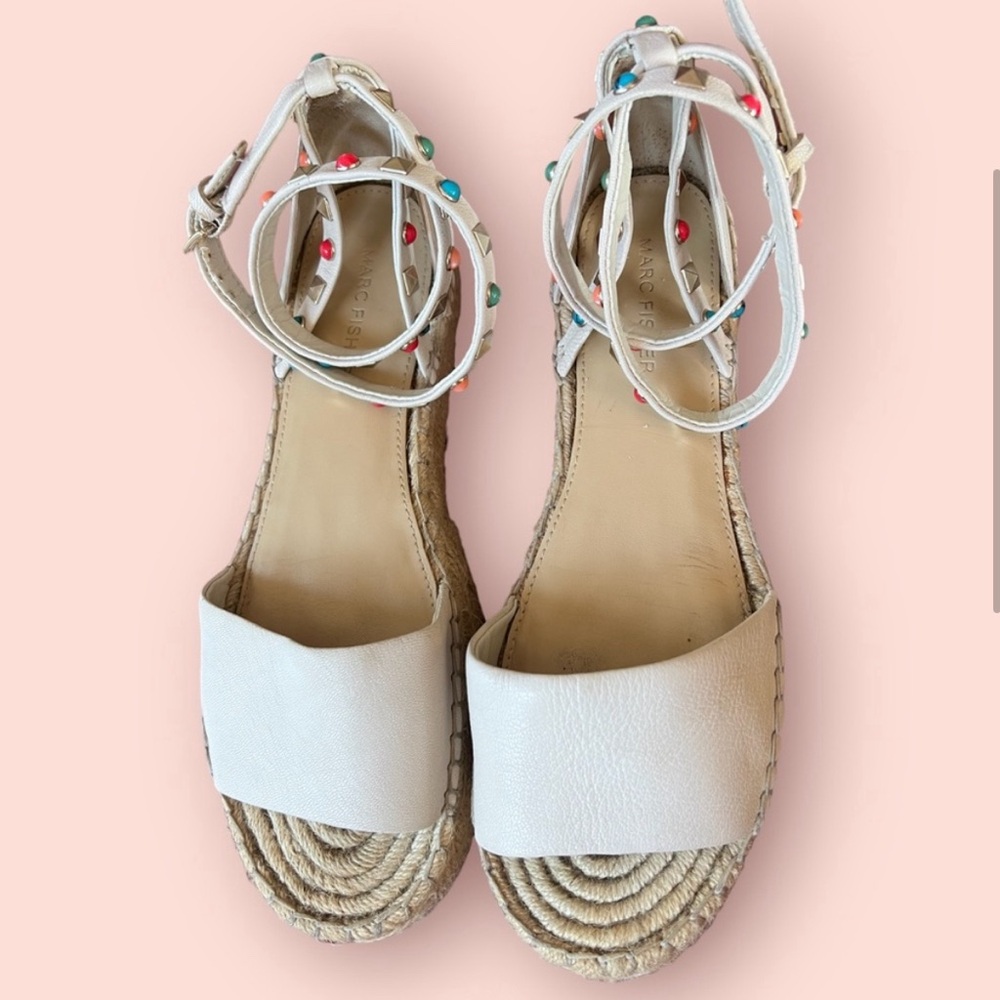 MARC FISHER ANKLE WRAP ESPADRILLE PLATFORM SANDALS SZ 8 MULTI. COLOR STUDS - Picture 8 of 8